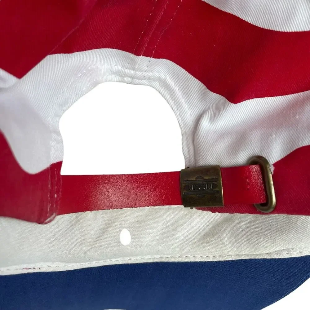 Men’s Nissin Embroidered American Flag Leather Strap-back Ball‎ Cap Hat in OS.